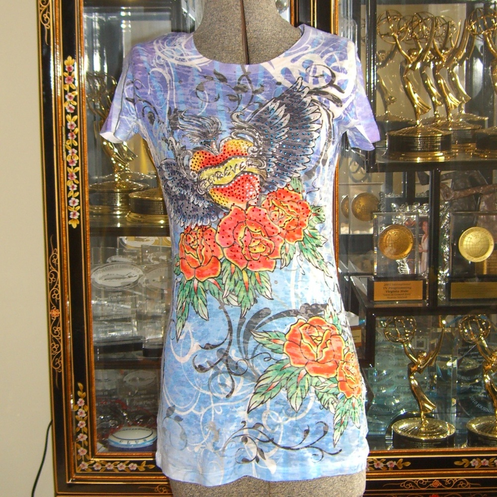 ROMEO & JULIET COUTURE HEART WINGS LOVE FLORAL TOP